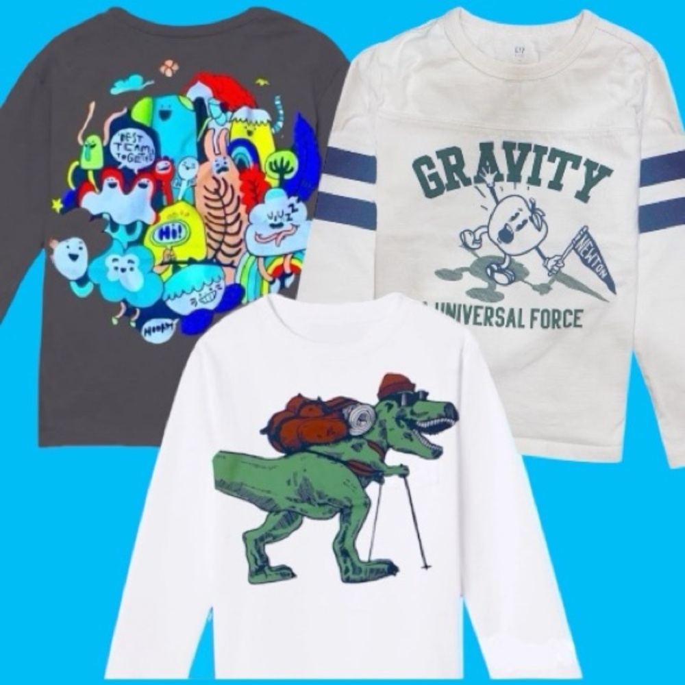NWT 3pc ZARA Gap Tshirt Graphic Long Sleeve Shirt baby boys girls Toddler Gift